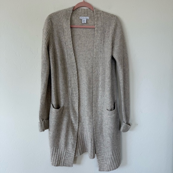 London Kaye Sweaters - London Kaye Oatmeal Tan Alpaca Blend Waffle Knit Long Line Cardigan Size Small